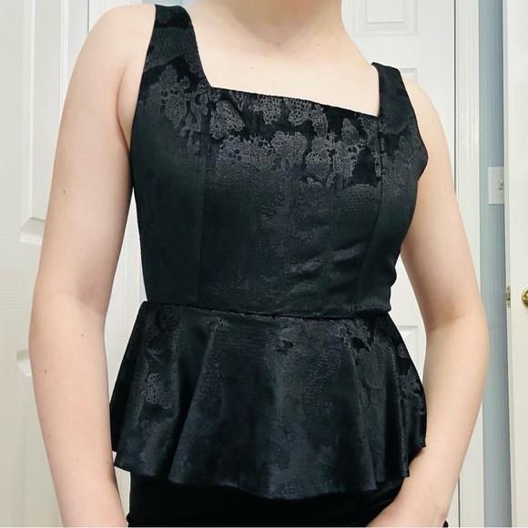 Alice + Olivia Dress Mini Peplum Black Velvet Floral Academia Business 6 Small - Picture 2 of 10